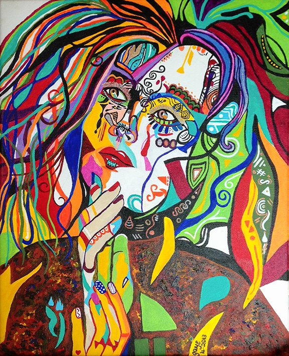 Woman in bright Acrylic painting